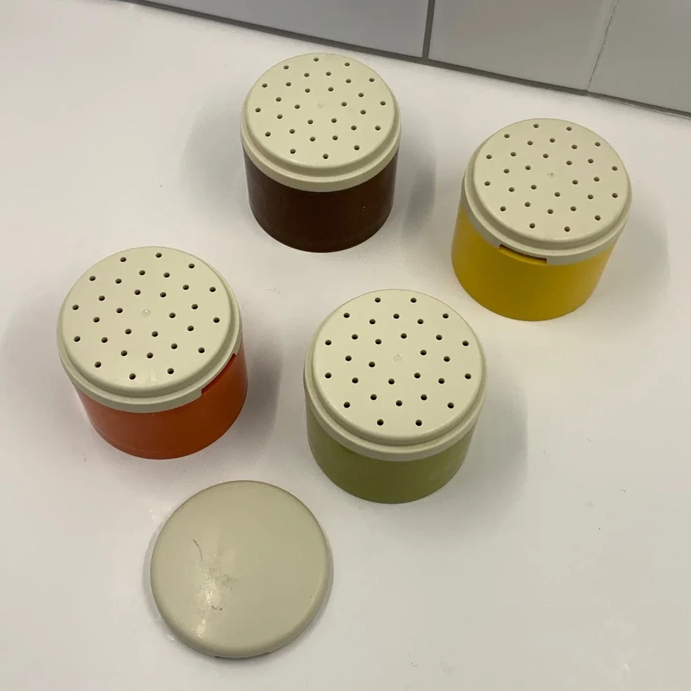 Vintage Tupperware Spice Shaker Tower 1308 Stacking Harvest Colors Set of 4